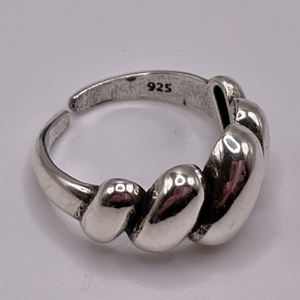 925 Sterling Stamped Puffy Diagonal Wrap Adjustable Boho Ring #1304
